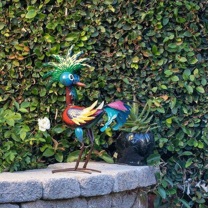 Alpine Metal Wacky Tropical Rooster Décor with Blue Tail