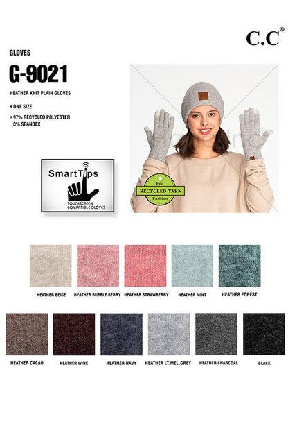C.C Heather Knit Plain Gloves: Charcoal