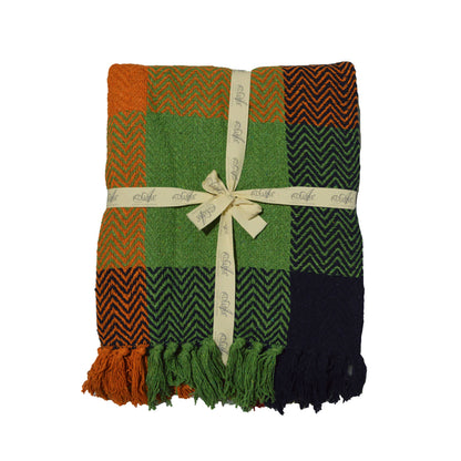 Check Herringbone Multicoloured Throw - 100% Cotton: 150 x 200cm