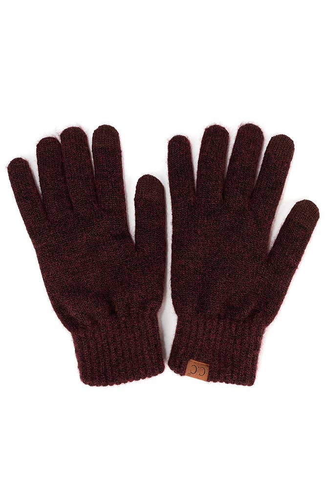 C.C Heather Knit Plain Gloves -Moss