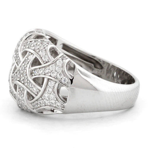 Sterling Silver Woven Pave CZ Ring
