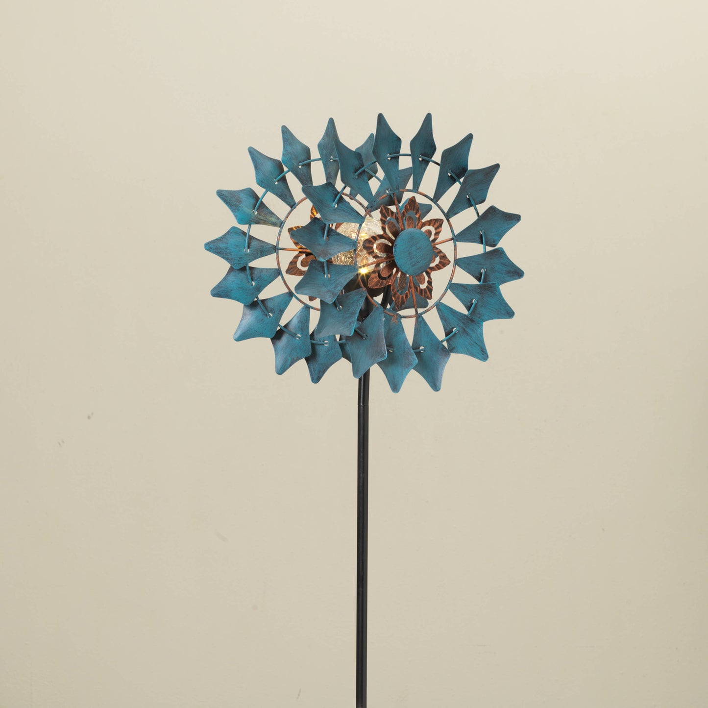 57.5"H Solar Lighted Metal Wind Spinner Yard Stake, K/D