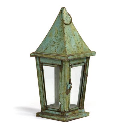 Square Verdigris Tin Lantern gold green
