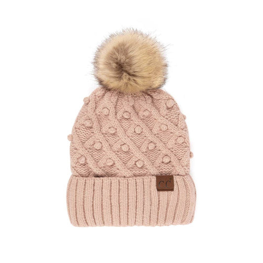 C.C Bobble Beanie Hat: Rose