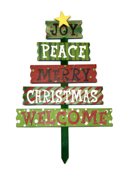 20" Christmas Tree And Sign Garden Stake