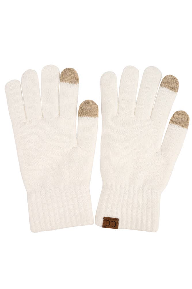 C.C Heather Knit Plain Gloves White