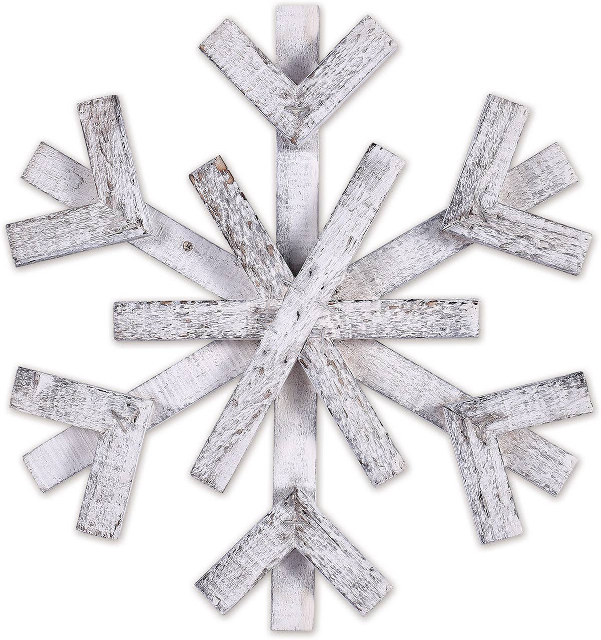 White Wooden Snowflake 14", 6 point