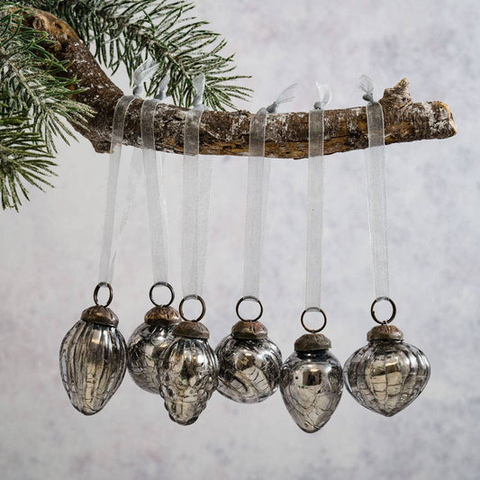 Set of 6 Small Mixed design 1" Slate Crackle Glass Baubles