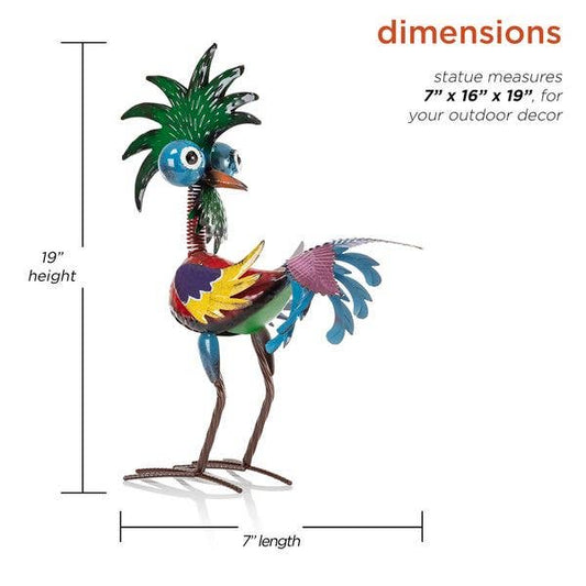 Alpine Metal Wacky Tropical Rooster Décor with Blue Tail