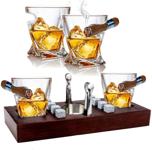 Twist Cigar Glasses On Wooden Stand