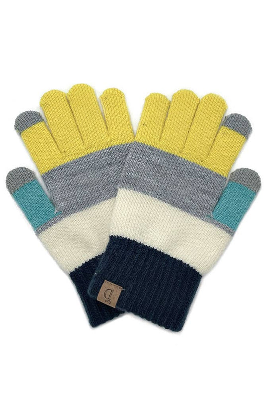 yellow tip glove Color Block Knit Touch Gloves: Neon Yellow striped glove