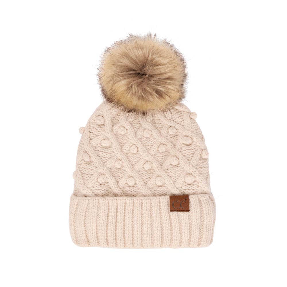 C.C Bobble Beanie Hat Ivory