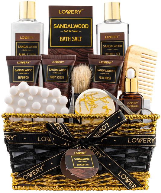 Mens Gift Set - 14Pc Sandalwood Bath Set, Beard Grooming Kit