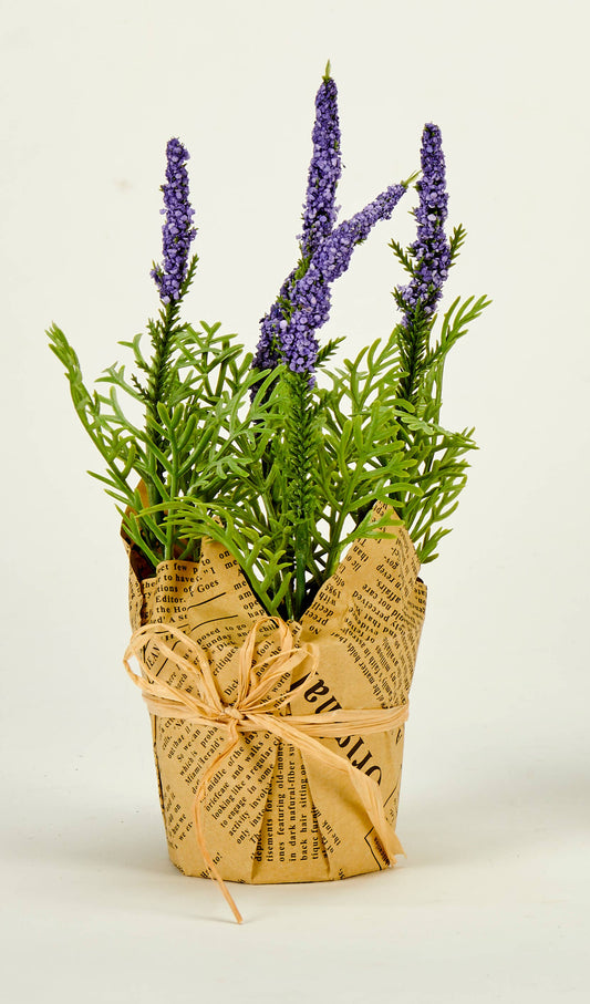 8" Artificial Lavender In 2.5" Plastic Pot With Newspaper