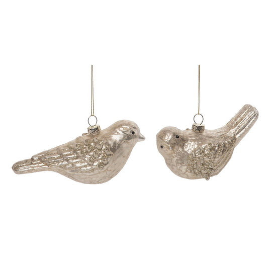 Glass 2.875 in. Gold Christmas Bird Ornament - silver each