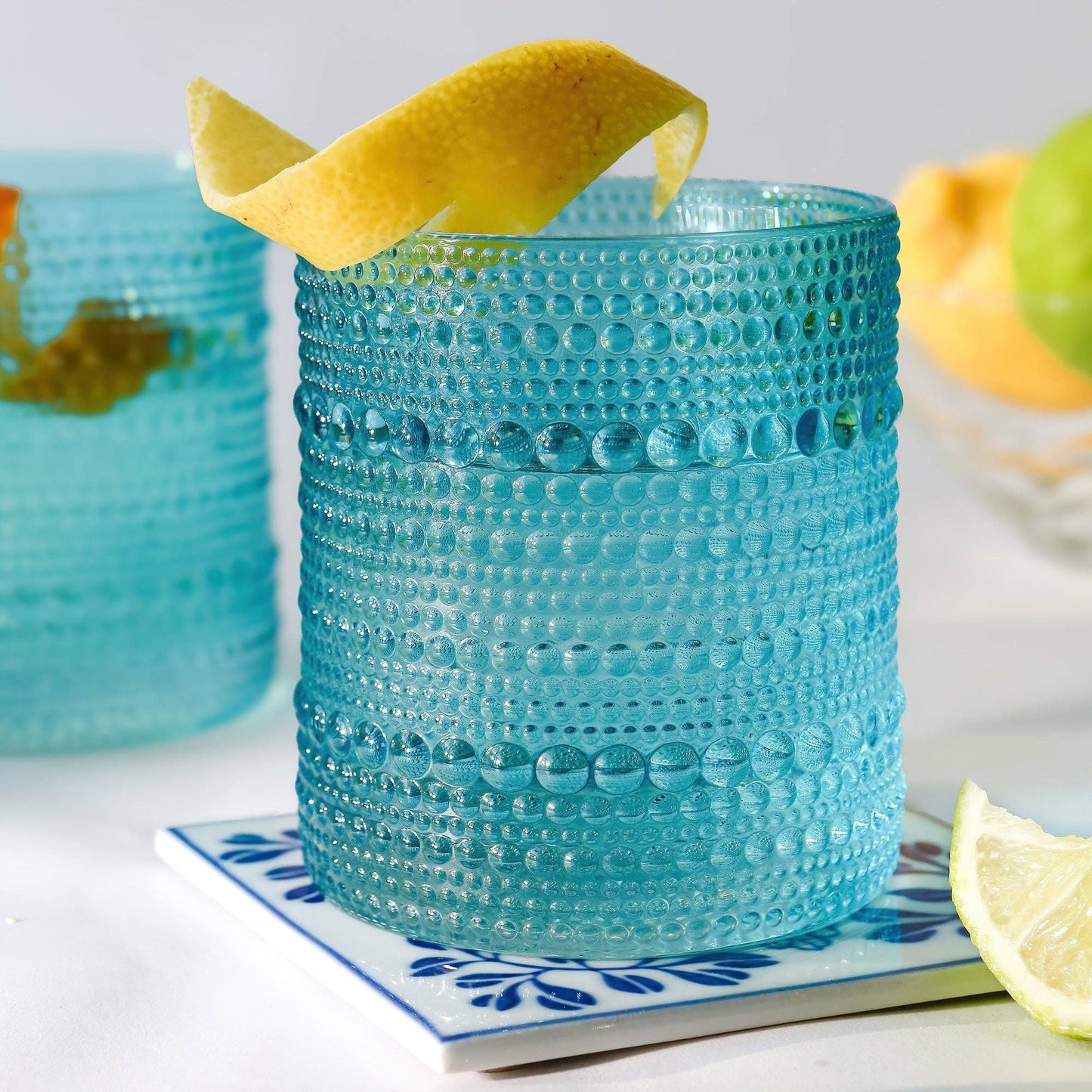 10 oz. Textured Beaded Aqua Glass (Set of 6)