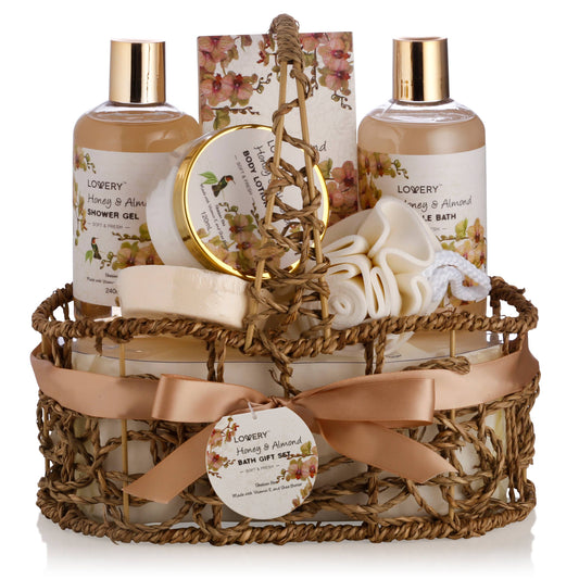 Home Spa Gift Basket, Honey & Almond Scent, Bath & Body Care