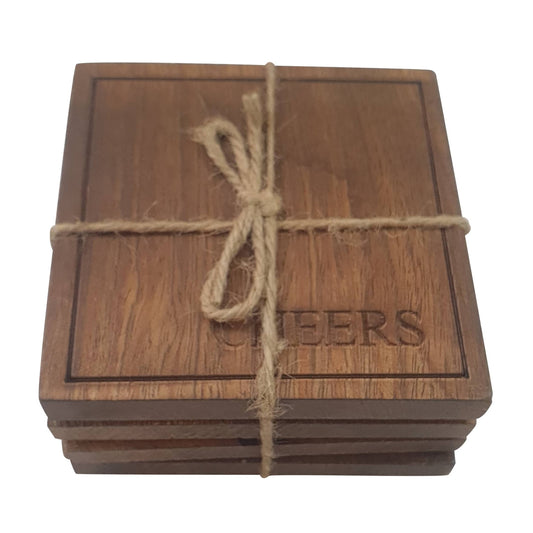 Wood 4" Brown Everyday Cheers Coasters Set of 4