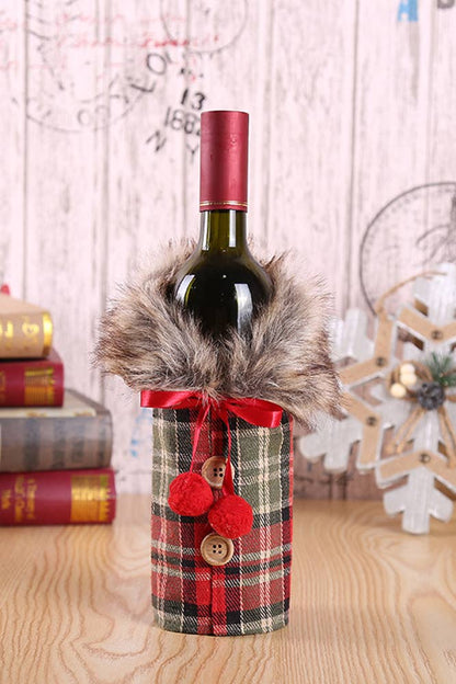 Christmas Burlap Bow Wine Cover Home Decor ACC773: On size / Gray