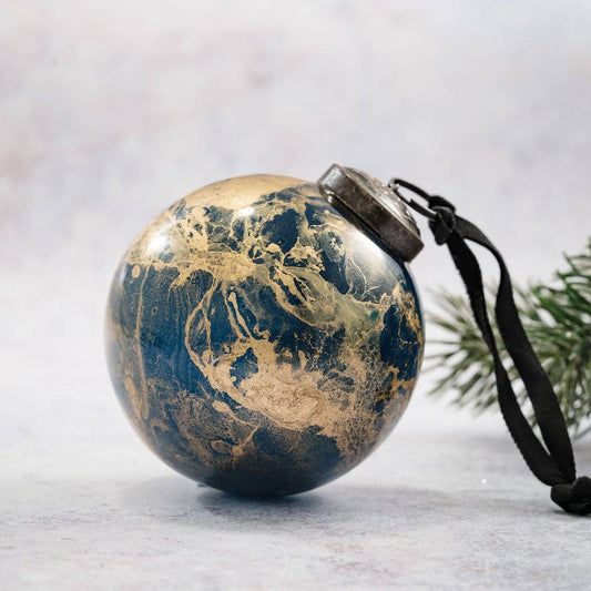 3" Teal Marble Glass Hanging Bauble