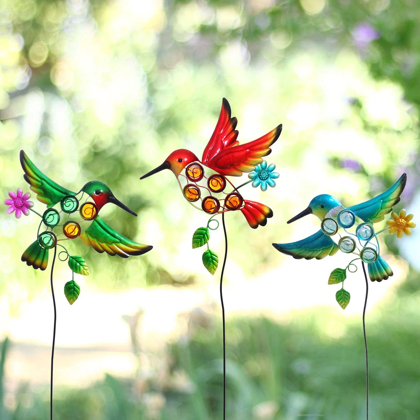 Alpine Corporation Metal & Glass Hummingbird Garden Stakes