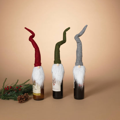 Gerson Company 18"H Fabric Holiday Gnome Wine Bottle Cover,