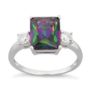 Sterling Silver Triple Rectangular Rainbow Topaz CZ Ring
